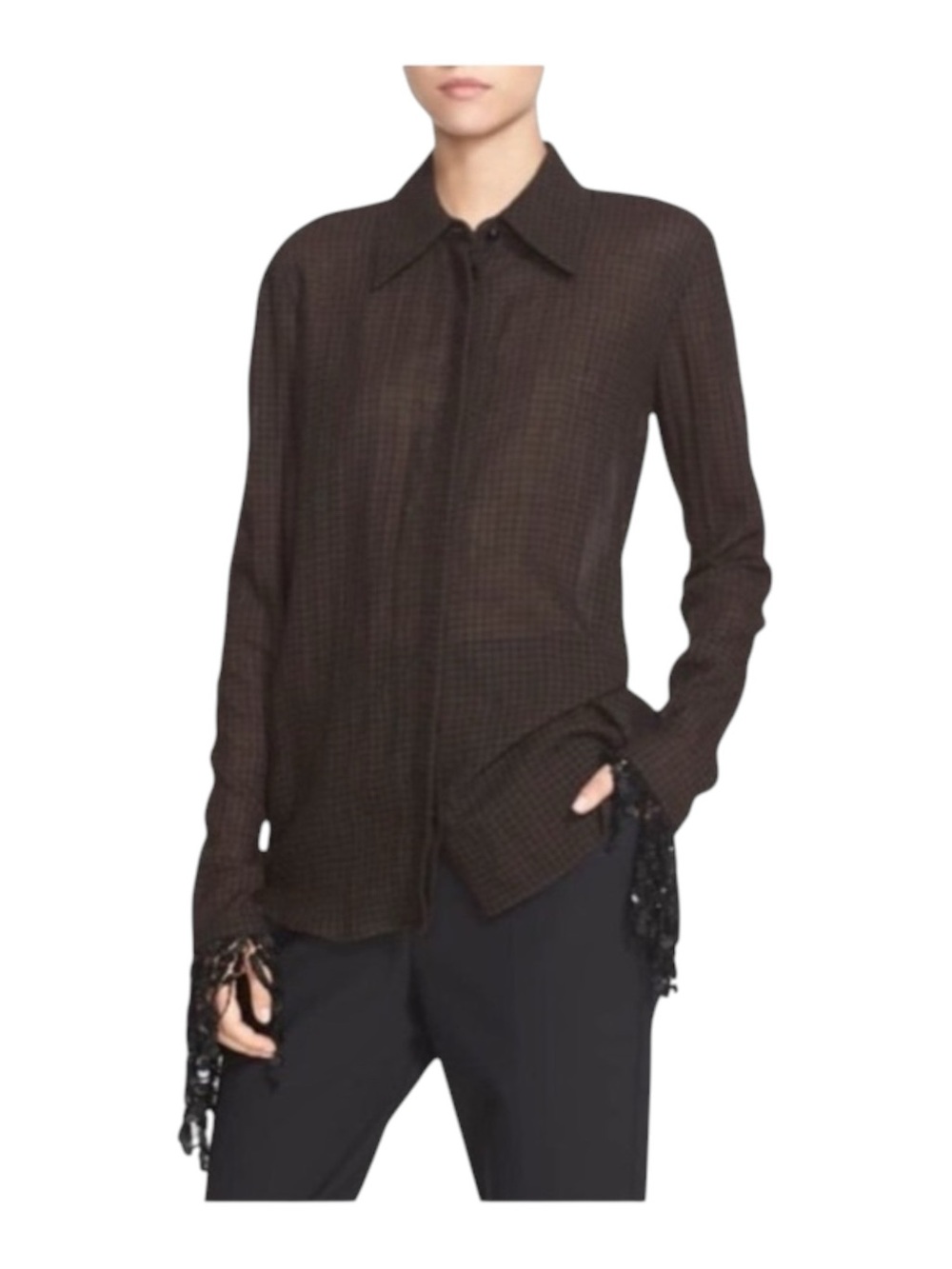 Luxury: Isa Arfen Ready To Wear ꧁ That 90'S Shirt Plaid Wool Sequins ꧂ Hot Choc - Picture 6 of 17